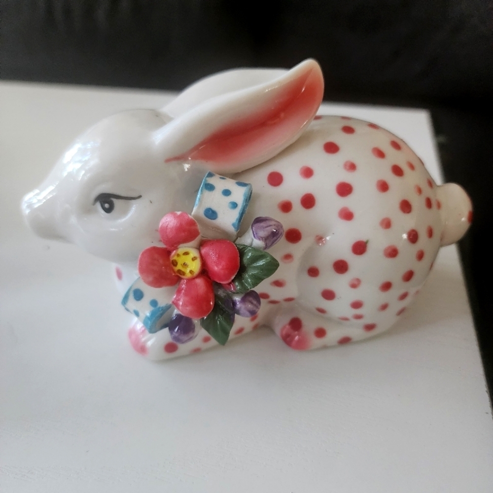 Polka Dot Ceramic Bunny Figurine